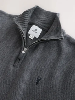 Antraciet - Hertlogo - Regular fit 100% katoenen premium trui met korte rits