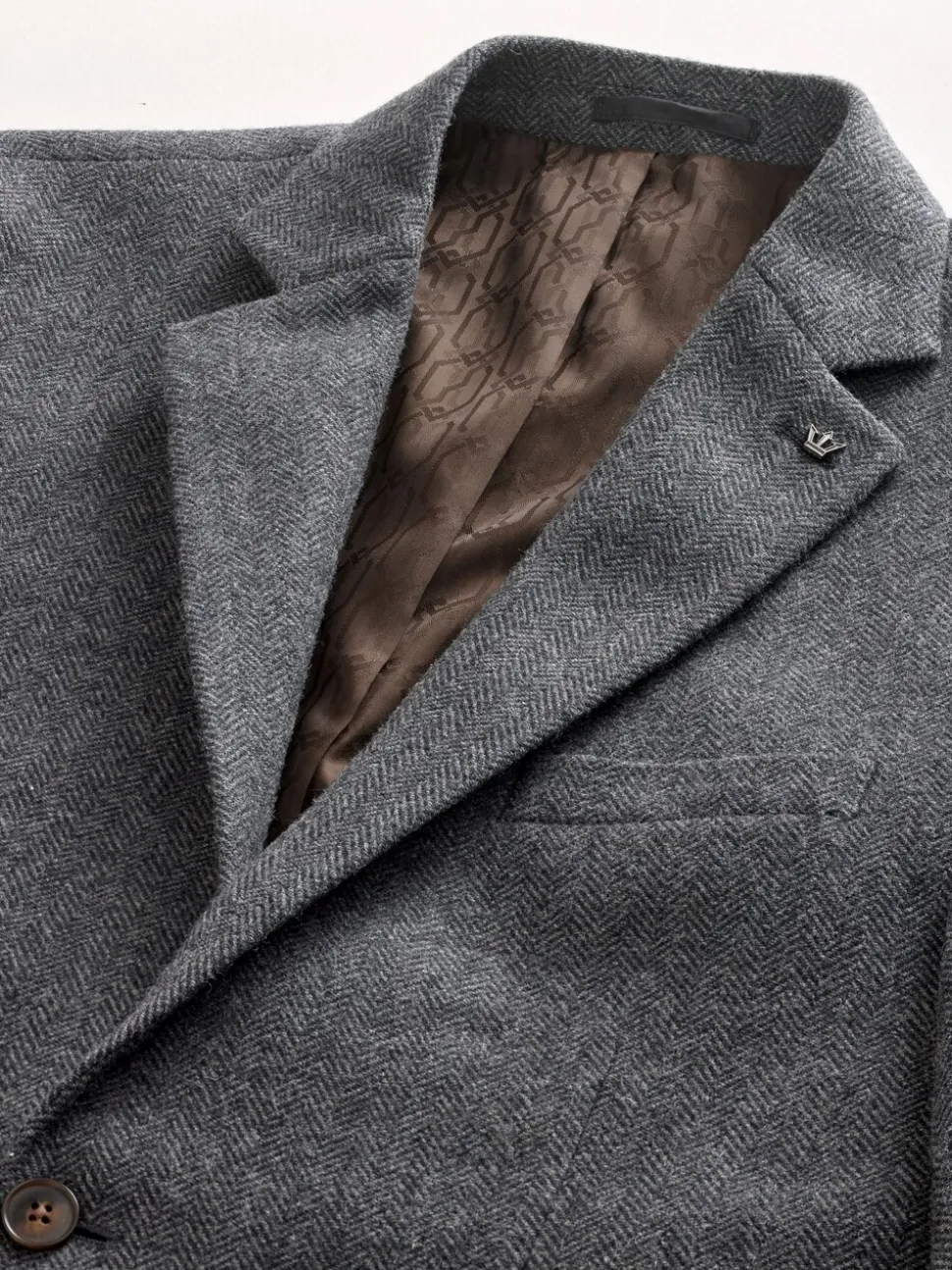 Antraciet - Normale Pasvorm - Blazer met visgraatmotief en hoog wolgehalte