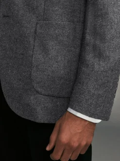 Antraciet - Normale Pasvorm - Blazer met visgraatmotief en hoog wolgehalte