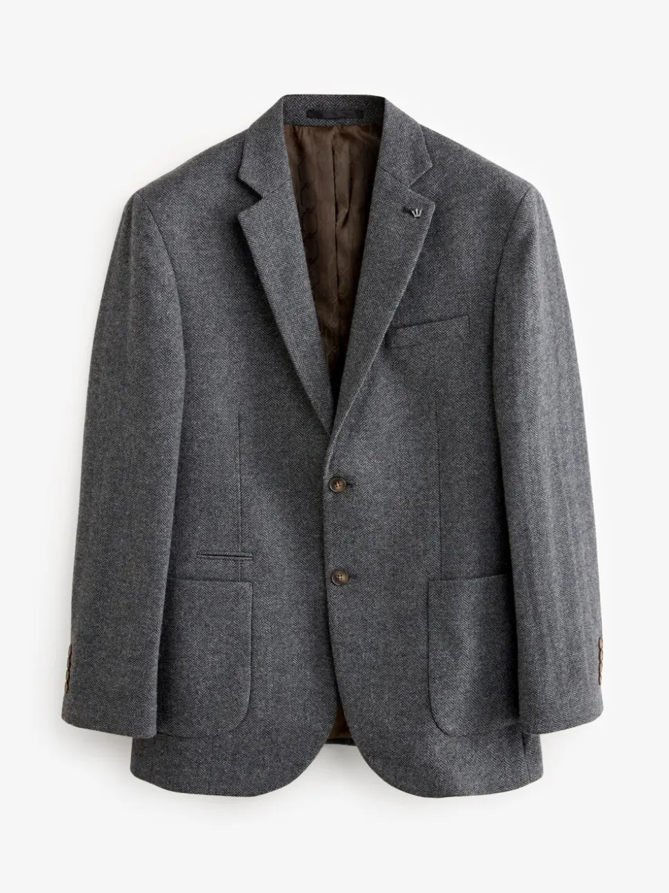 Antraciet - Normale Pasvorm - Blazer met visgraatmotief en hoog wolgehalte