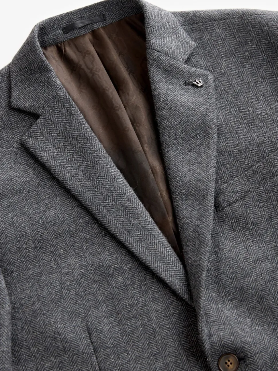 Antraciet - Normale Pasvorm - Blazer met visgraatmotief en hoog wolgehalte