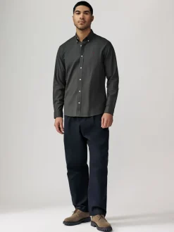 Antraciet - Oxford-stretchoverhemd met lange mouwen