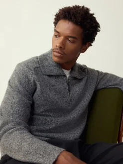 Antraciet - Quarter Zip Neck Jumper with Wool