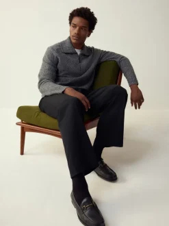 Antraciet - Quarter Zip Neck Jumper with Wool