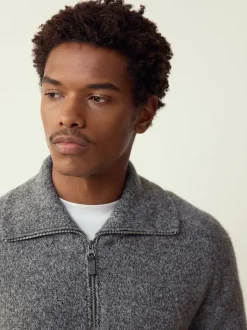 Antraciet - Quarter Zip Neck Jumper with Wool