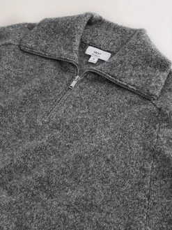 Antraciet - Quarter Zip Neck Jumper with Wool