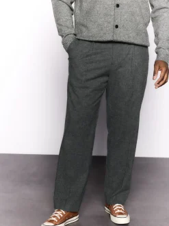 Antraciet - Regular Fit Smart Brushed Cotton Textured Trousers