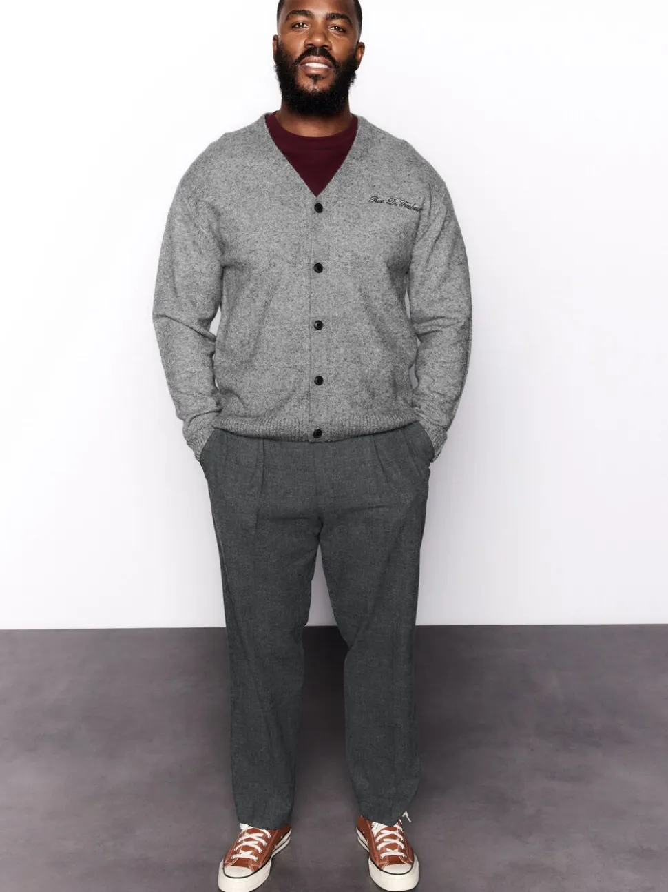 Antraciet - Regular Fit Smart Brushed Cotton Textured Trousers