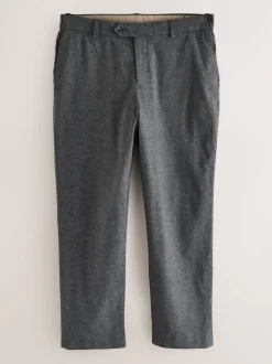 Antraciet - Regular Fit Smart Brushed Cotton Textured Trousers