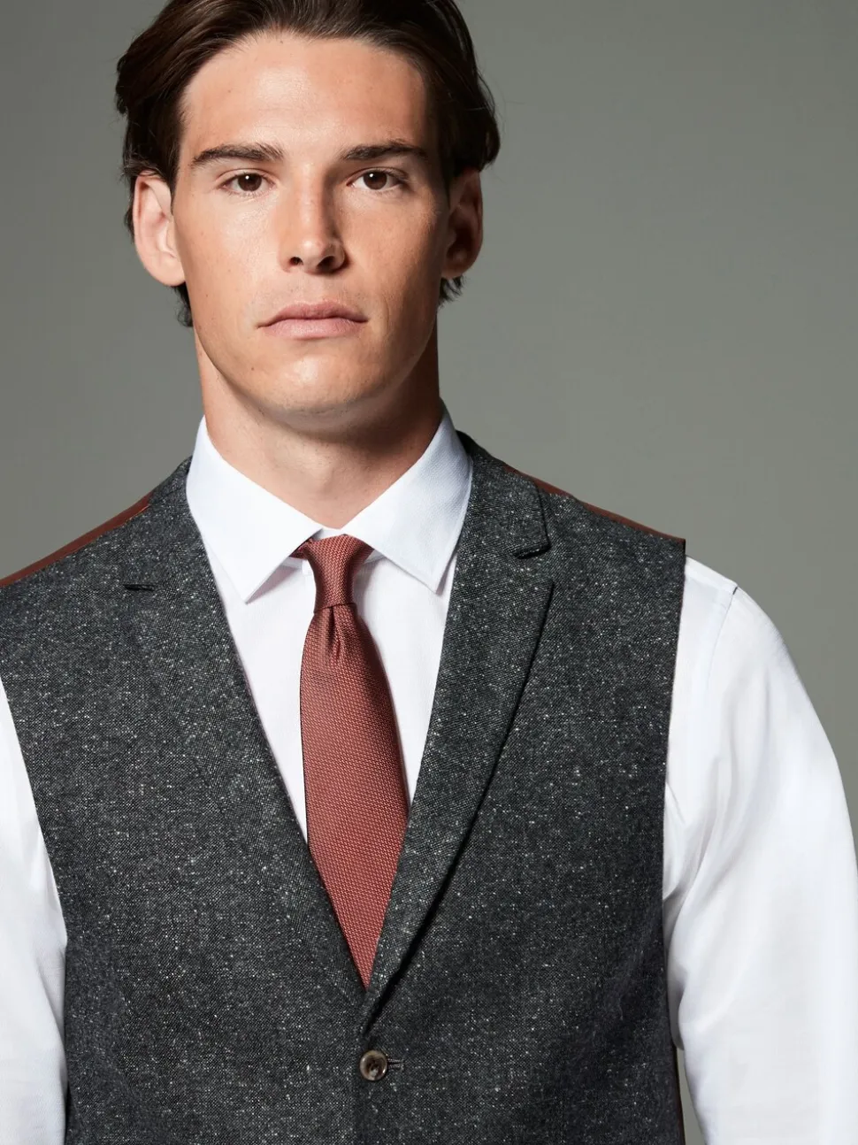 Antraciet - Regular Fit Wollen Blend Getrimd Kostuum Waistcoat