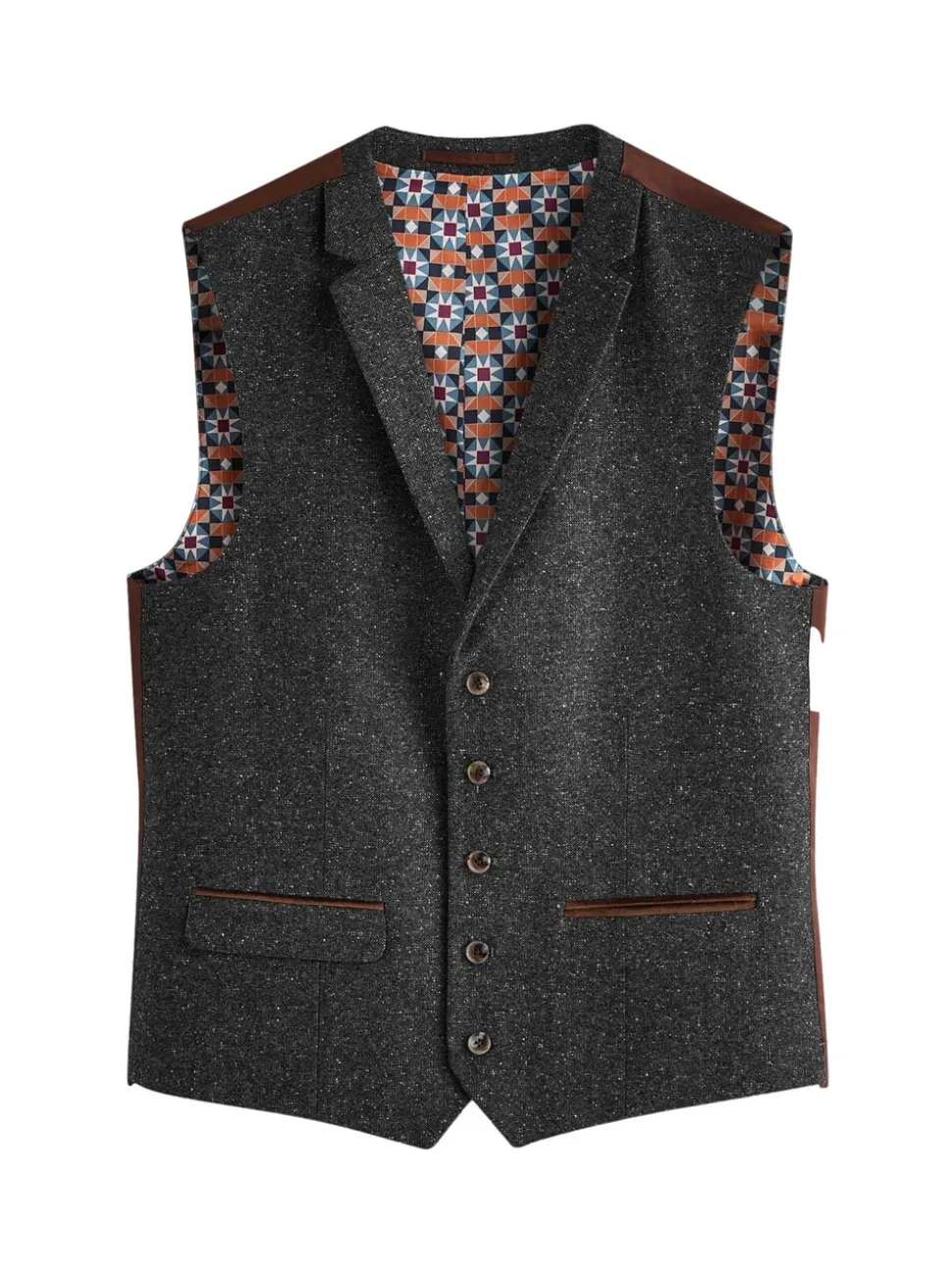 Antraciet - Regular Fit Wollen Blend Getrimd Kostuum Waistcoat