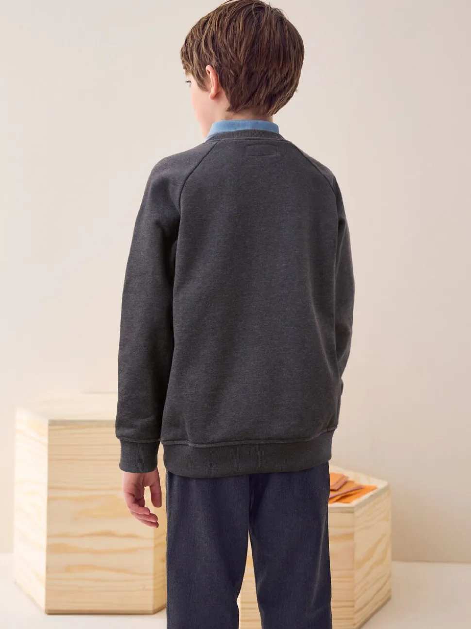 Antraciet - Schoolsweater met ronde hals (3-17jr)