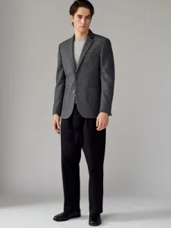Antraciet - Slim Fit - Blazer met visgraatmotief en hoog wolgehalte