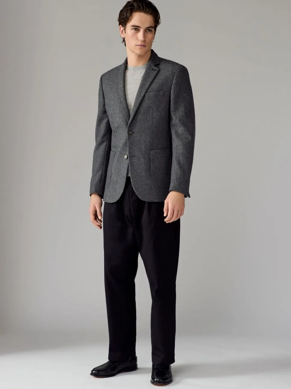 Antraciet - Slim Fit - Blazer met visgraatmotief en hoog wolgehalte