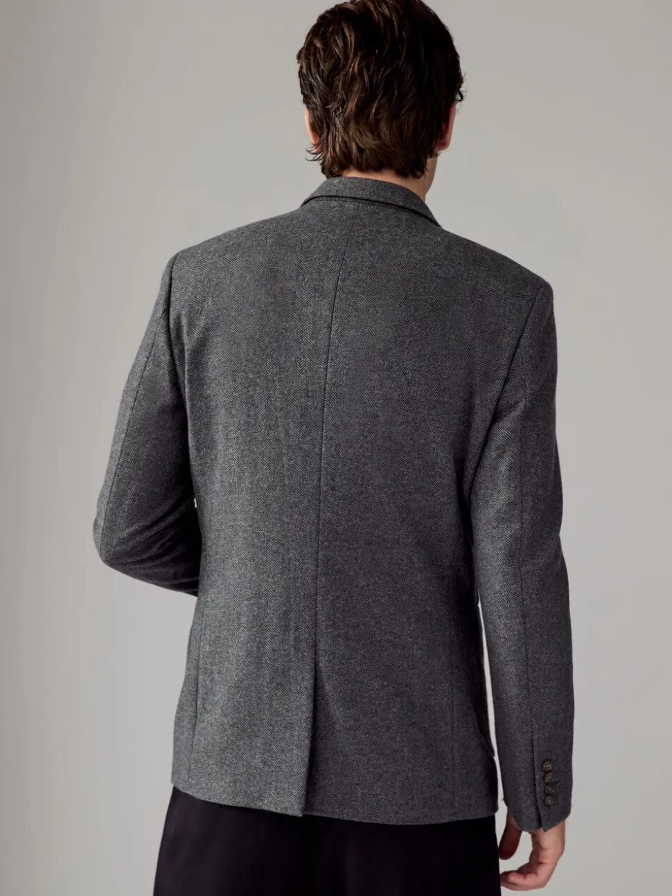 Antraciet - Slim Fit - Blazer met visgraatmotief en hoog wolgehalte