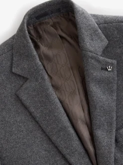 Antraciet - Slim Fit - Blazer met visgraatmotief en hoog wolgehalte