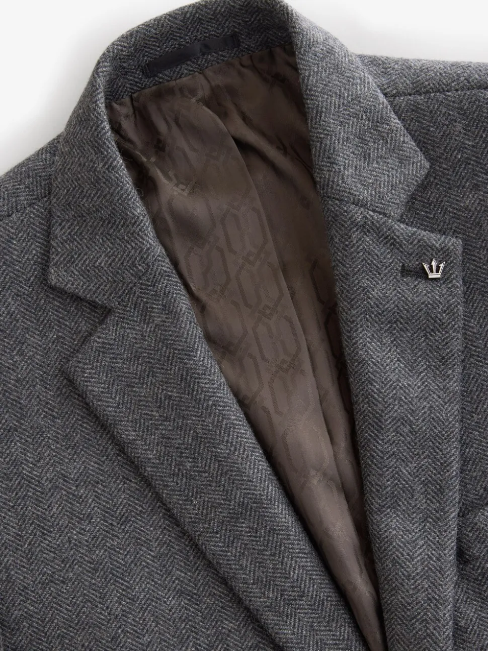 Antraciet - Slim Fit - Blazer met visgraatmotief en hoog wolgehalte