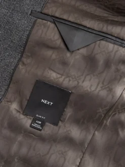 Antraciet - Slim Fit - Blazer met visgraatmotief en hoog wolgehalte