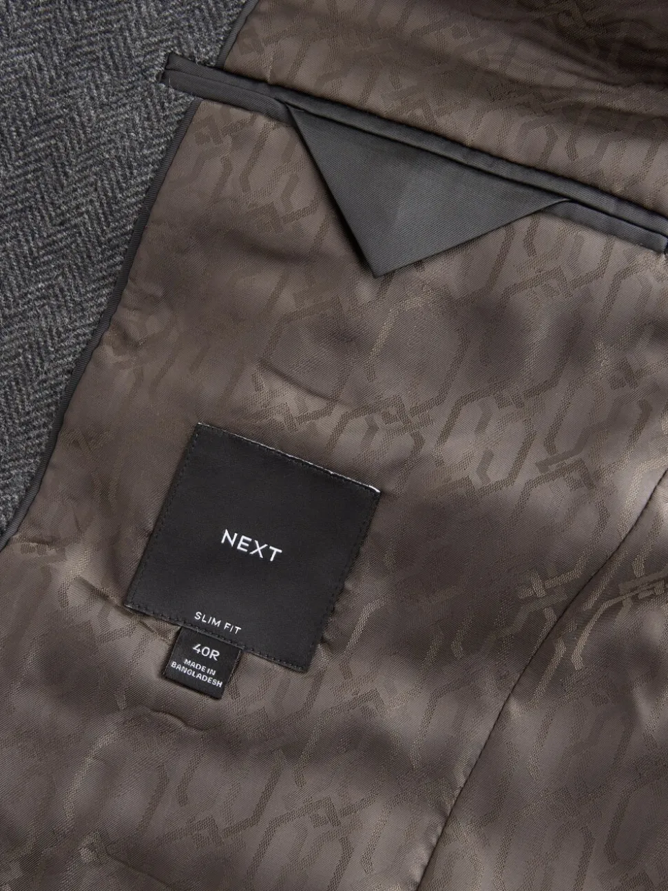 Antraciet - Slim Fit - Blazer met visgraatmotief en hoog wolgehalte