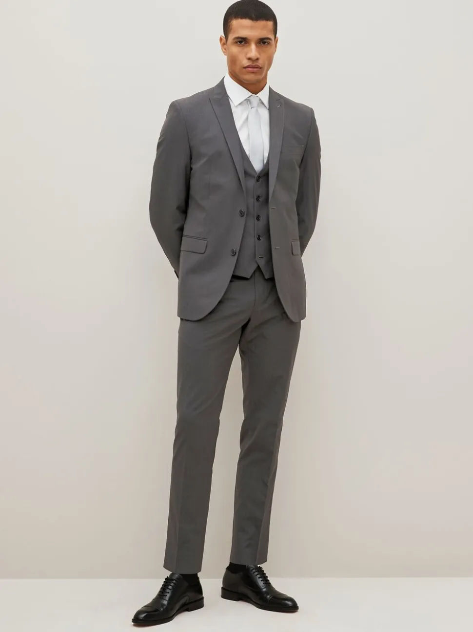 Antraciet - Slim Fit - Kostuum met twee knopen: colbert