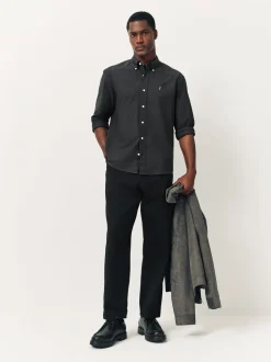 Antraciet - Slim Fit - Oxford-hemd met lange mouwen