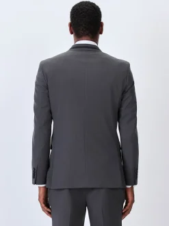 Antraciet - Strakke Pasvorm - Inset Lapel Detail Tuxedo Suit Jacket