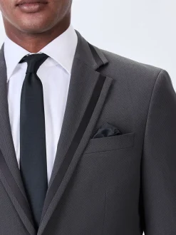 Antraciet - Strakke Pasvorm - Inset Lapel Detail Tuxedo Suit Jacket