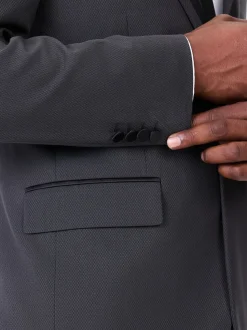 Antraciet - Strakke Pasvorm - Inset Lapel Detail Tuxedo Suit Jacket
