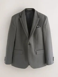 Antraciet - Strakke Pasvorm - Inset Lapel Detail Tuxedo Suit Jacket