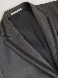 Antraciet - Strakke Pasvorm - Inset Lapel Detail Tuxedo Suit Jacket