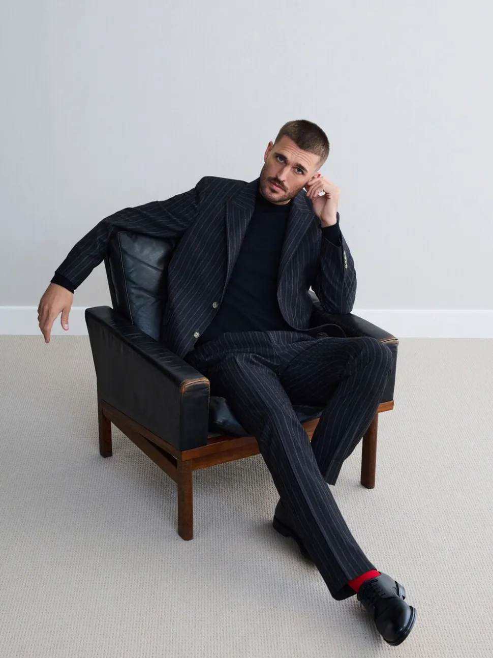 Antraciet - Tailored Fit Signature Empire Mills 100% British Wool Stripe Suit Jacket
