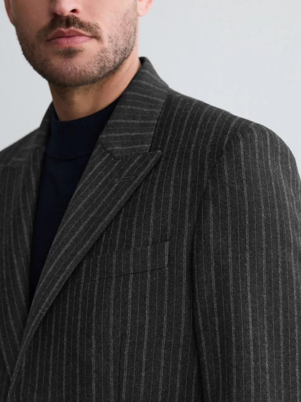 Antraciet - Tailored Fit Signature Empire Mills 100% British Wool Stripe Suit Jacket