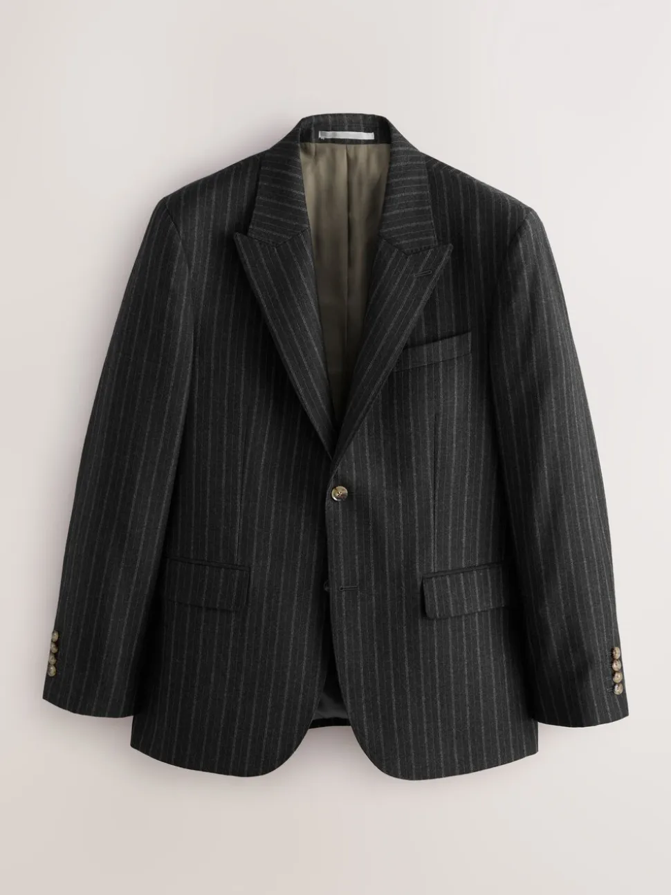 Antraciet - Tailored Fit Signature Empire Mills 100% British Wool Stripe Suit Jacket