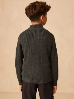 Antraciet - Utility gebreide trui met rits bij de hals (3-16jr)