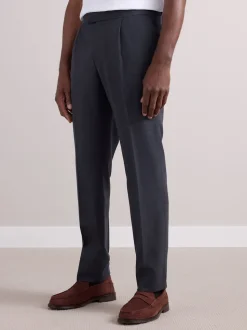 Antraciet - Wollen Rijke Slim Textuur Broek Met Zijverstellers