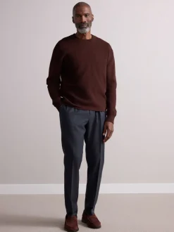 Antraciet - Wollen Rijke Slim Textuur Broek Met Zijverstellers