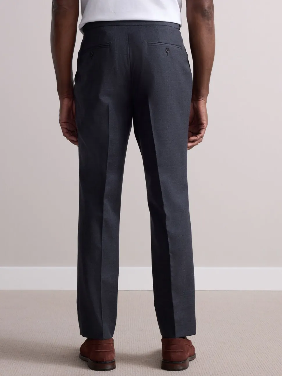 Antraciet - Wollen Rijke Slim Textuur Broek Met Zijverstellers