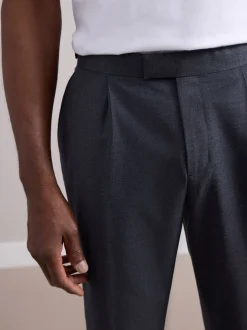 Antraciet - Wollen Rijke Slim Textuur Broek Met Zijverstellers