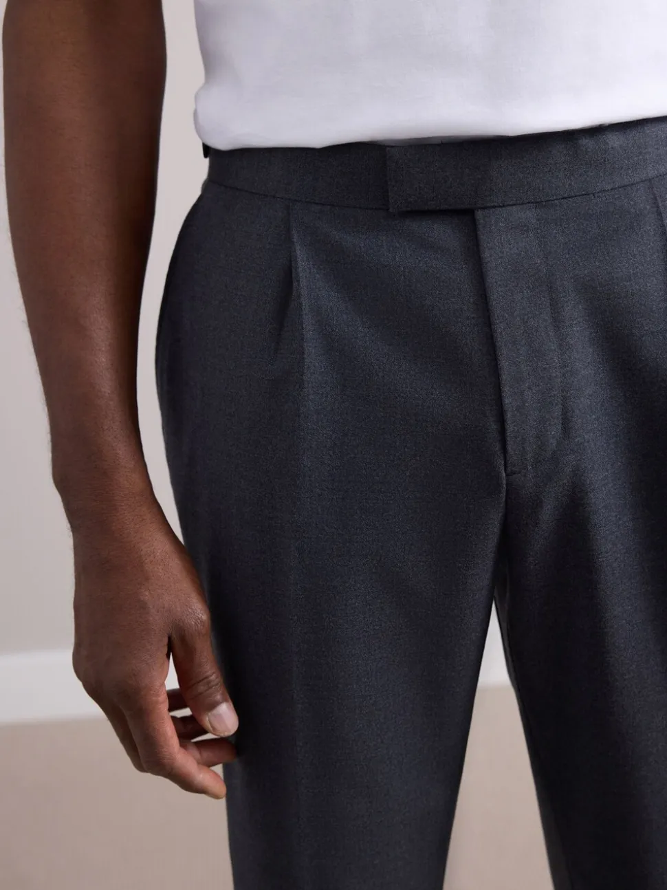 Antraciet - Wollen Rijke Slim Textuur Broek Met Zijverstellers