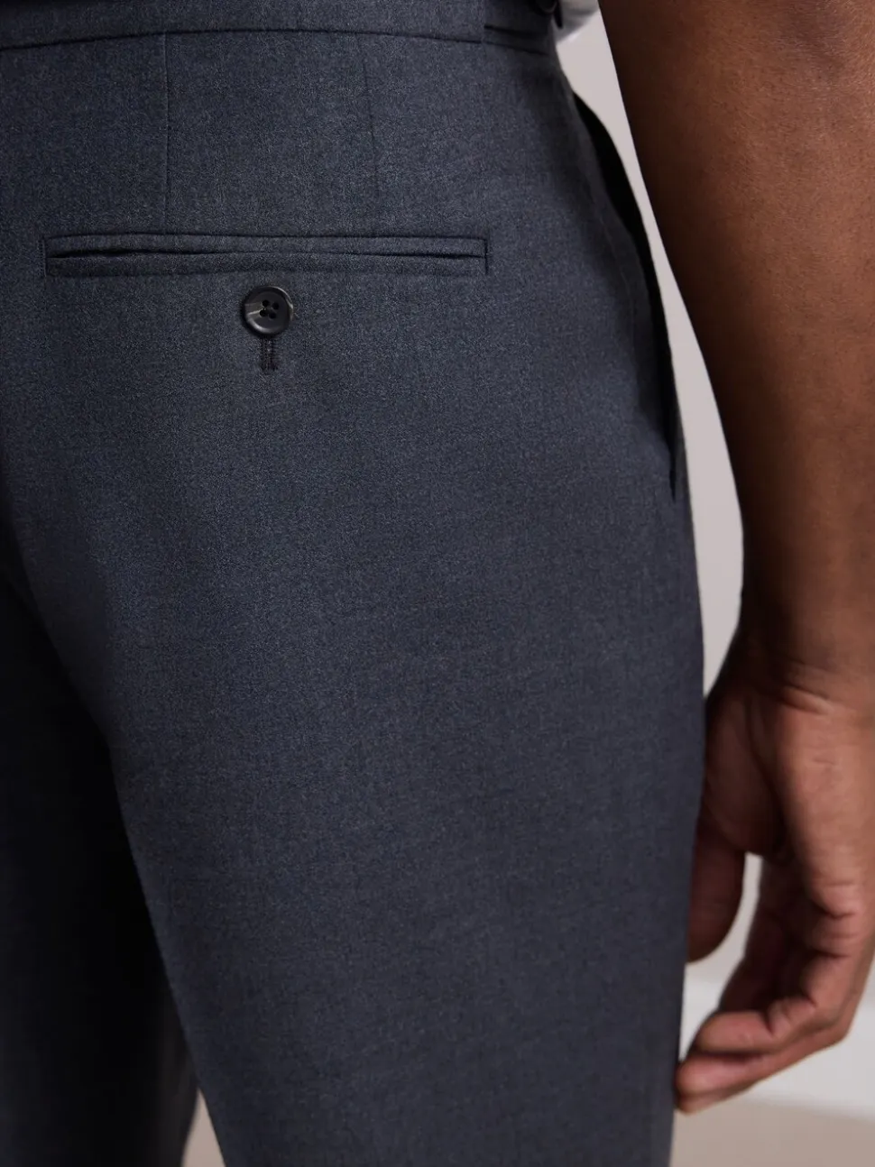 Antraciet - Wollen Rijke Slim Textuur Broek Met Zijverstellers