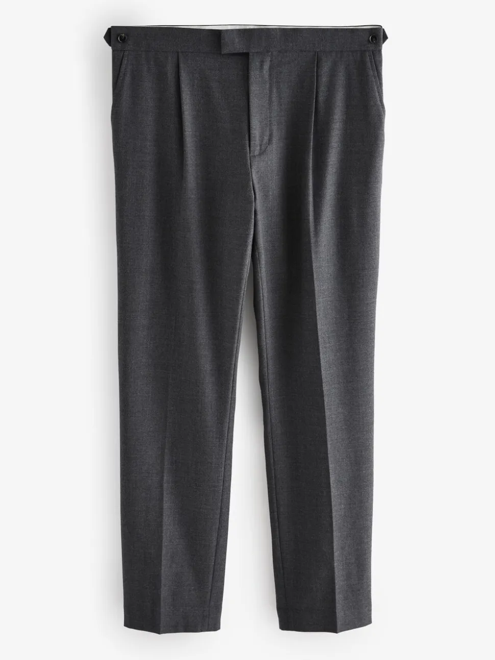 Antraciet - Wollen Rijke Slim Textuur Broek Met Zijverstellers