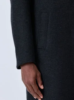 Antraciet - Wool Rich Check Epsom Coat With Fur Trim Lapel