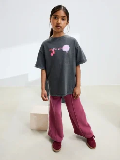Antraciet graffiti - Oversized T-shirt met grafische print (3-16jr)