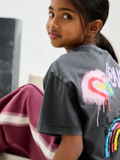 Antraciet graffiti - Oversized T-shirt met grafische print (3-16jr)