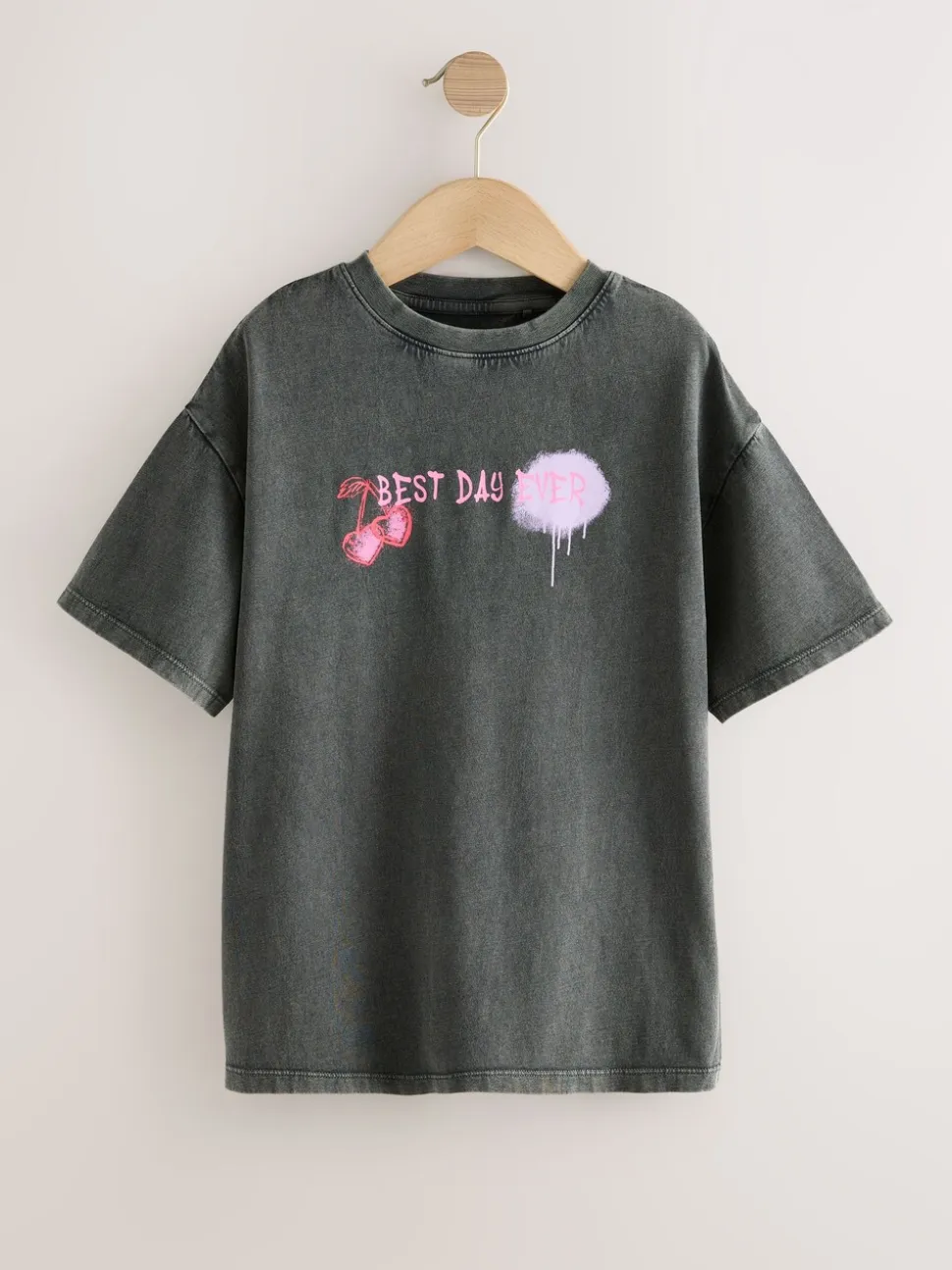 Antraciet graffiti - Oversized T-shirt met grafische print (3-16jr)