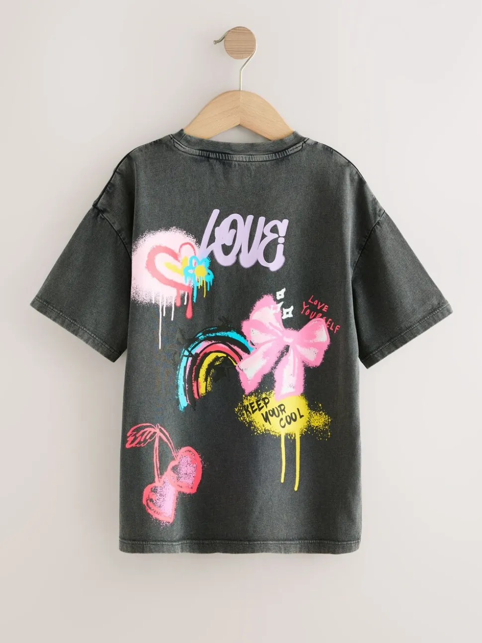 Antraciet graffiti - Oversized T-shirt met grafische print (3-16jr)
