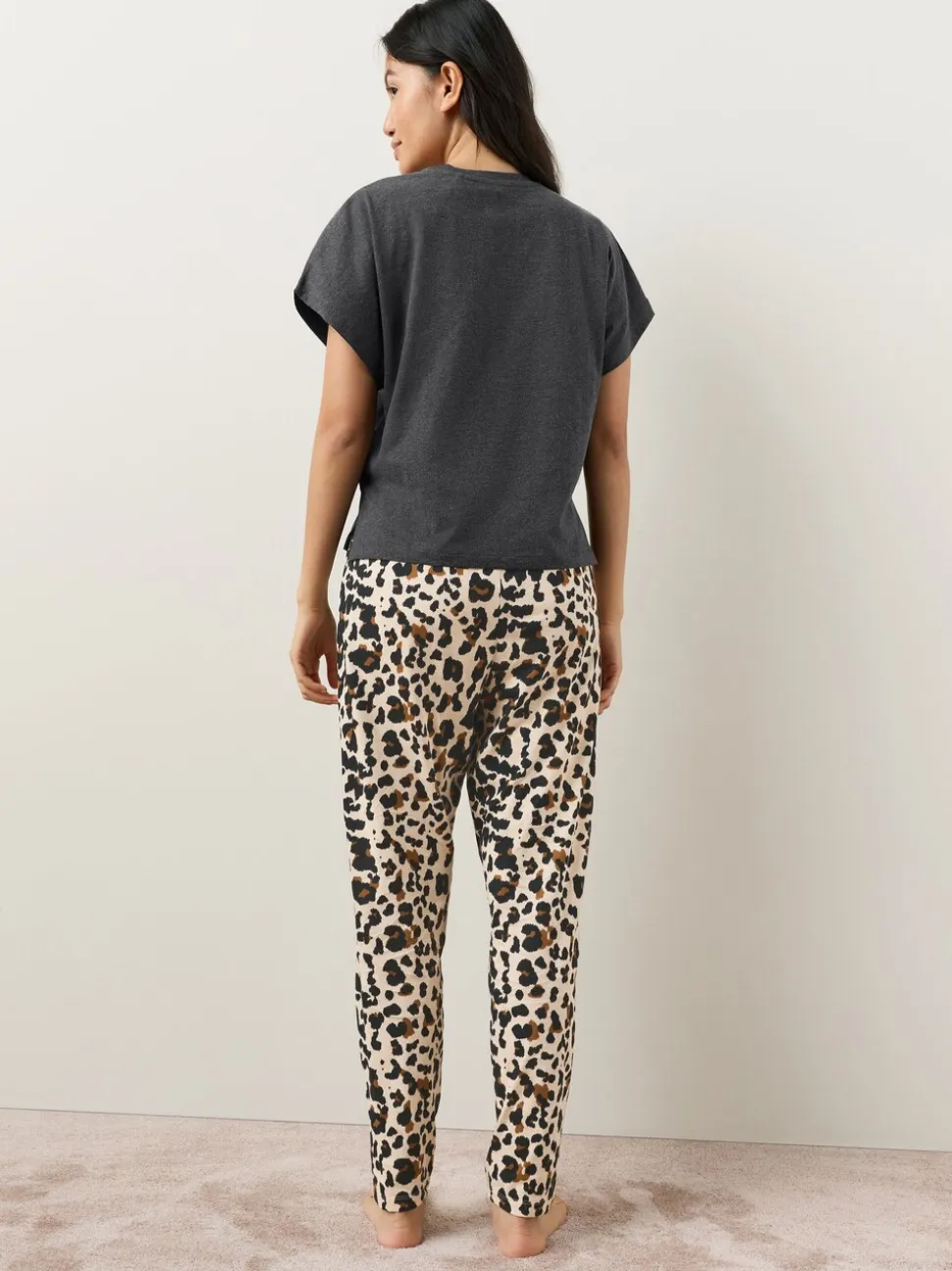 Antraciet met luipaardprint - Pyjama met korte mouwen