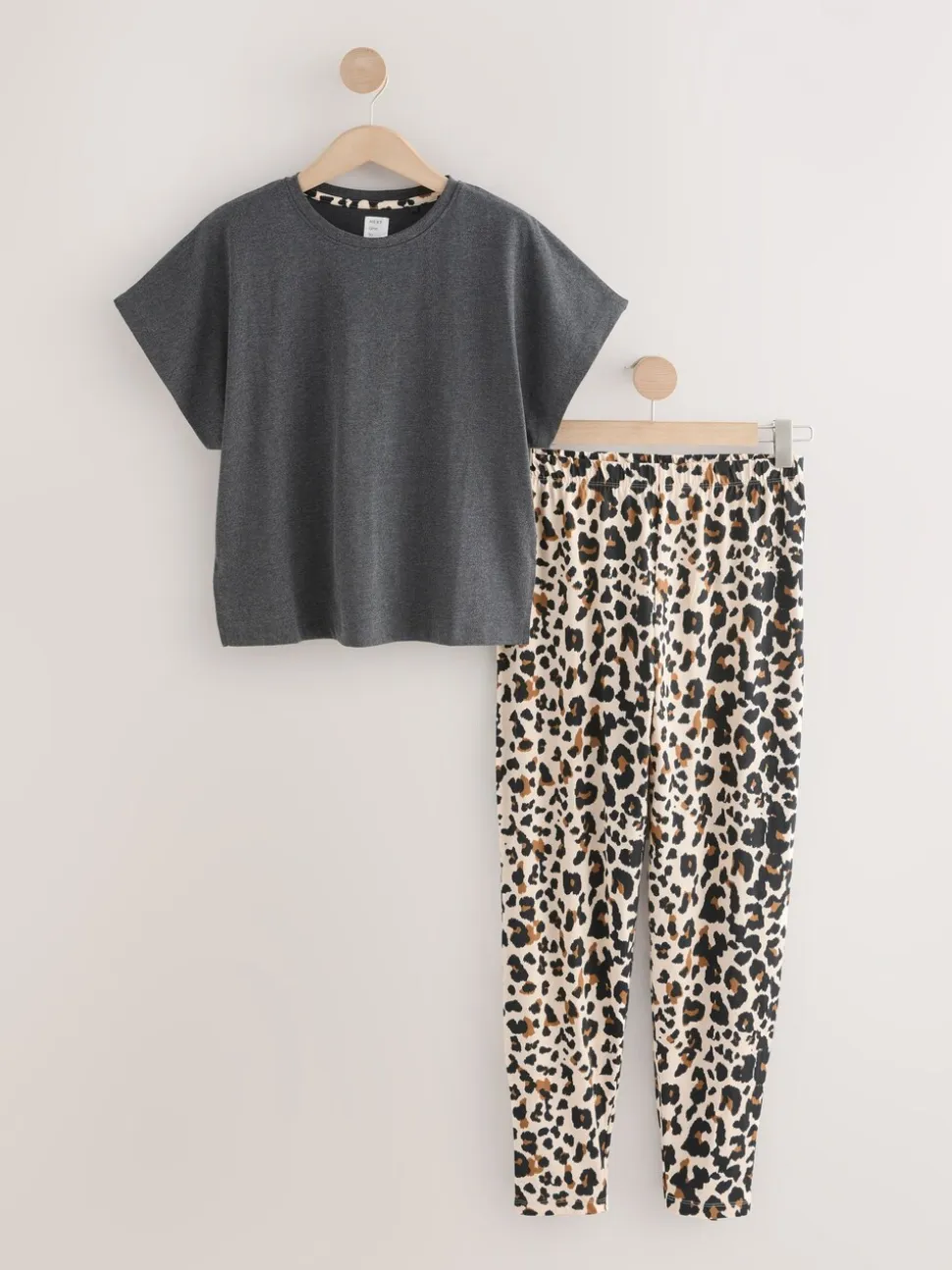 Antraciet met luipaardprint - Pyjama met korte mouwen