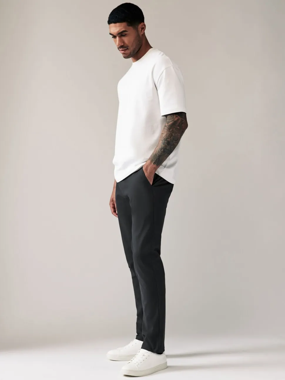 Antracietgrijs - Slim Fit - Stretchy chino