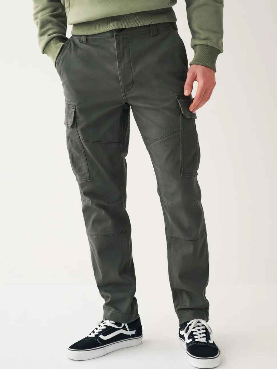 Antracietgrijs - Slim Fit - Katoenen cargostretchbroek